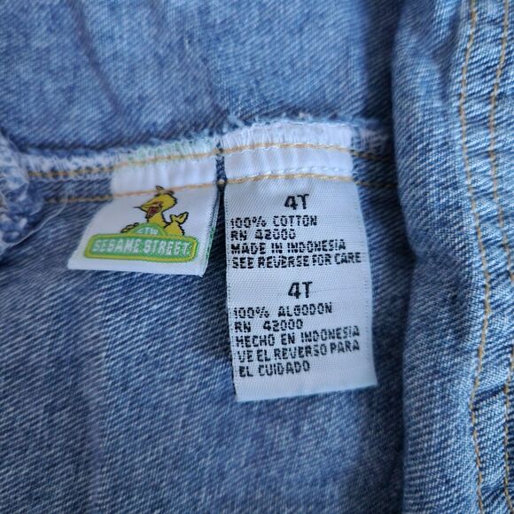 4T VTG Overall Bibs Sesame Street Shortall Shorts Boy Girl Toddler Denim Jeans - Picture 6 of 10